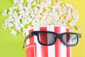 Cropped closeup photo of funny comic paper bucket wearing black trend fashionable modern specs having cool hairdo isolated bright