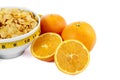 Cropped corn flakes bowl and orange fruit Royalty Free Stock Photo