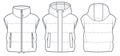 Set of Cropped Down Jacket Vest technical fashion Illustration.
