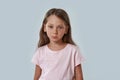 Cropped of embarrassed little girl look at camera Royalty Free Stock Photo