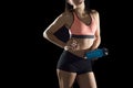 Cropped face body detail portrait of young athletic female body of sport woman bottle water
