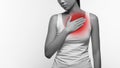 Cropped of female suffering from heartburn or breast pain Royalty Free Stock Photo