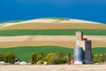 Cropped fields with grain silo Royalty Free Stock Photo