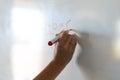 Cropped hand of caucasian female teacher writing formula on whiteboard during math class Royalty Free Stock Photo