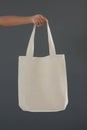 Cropped hand of female customer holding shoulder bag Royalty Free Stock Photo