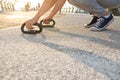 Cropped image of an athlete exercising outdoor, doing push-up exercises. Fitness, sport, endurance, body weight training, outdoor Royalty Free Stock Photo