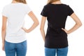 Cropped image back views woman in white and black t-shirt isolated, set t shirt