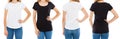 Cropped image front and back views teen woman in white and black t-shirt isolated, set girl in tshirt,two women