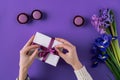 cropped image of girl opening present box Royalty Free Stock Photo