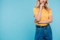 cropped image of girl resting chin on hand Royalty Free Stock Photo