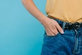 cropped image of girl standing with hand in pocket Royalty Free Stock Photo