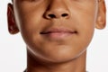 Cropped image of little boy face. Macro, close up parts of face. Chin, nose and mouth Royalty Free Stock Photo