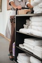 Cropped image of a maid with housekeeping cart Royalty Free Stock Photo