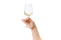 Cropped image of male hand holding glass with white wine isolated over white background Royalty Free Stock Photo