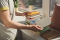 cropped image of man holding books Royalty Free Stock Photo