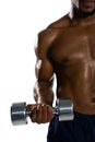 Cropped image of muscular sportsman exercising with dumbbells Royalty Free Stock Photo