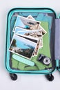 Cropped image of opened suitcase. Royalty Free Stock Photo