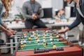 cropped image of people playing in table soccer Royalty Free Stock Photo