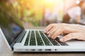 Cropped image of professional businesswoman working at her office via laptop, Young female manager using portable computer device Royalty Free Stock Photo