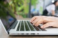 Cropped image of professional businesswoman working at her office via laptop, Young female manager using portable computer device Royalty Free Stock Photo