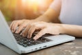 Cropped image of professional businesswoman working at her office via laptop, Young female manager using portable computer device Royalty Free Stock Photo