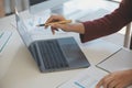 Cropped image of professional businesswoman working at her office via laptop, young female manager using portable computer device Royalty Free Stock Photo