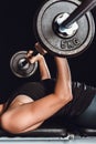 cropped image of sportswoman exercising with barbell at gym Royalty Free Stock Photo