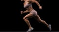 Cropped image of sportswoman running against black background with copy space, Fitness girl exercising with dumbbells on a Black