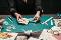 cropped image of woman adding sequins to Royalty Free Stock Photo