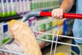 Cropped image of woman pushing trolley in aisle Royalty Free Stock Photo