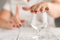 Cropped image of woman showing stop gesture and refusing to drink Royalty Free Stock Photo