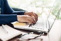 Cropped image of young woman working at home, small office Royalty Free Stock Photo