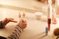 Cropped of lady doing manicure at home, applying nail polish Royalty Free Stock Photo