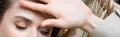 Cropped of palm near face of Royalty Free Stock Photo