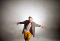 Cropped photo of ginger guy wearing checked shirt tripping on fearless. Royalty Free Stock Photo