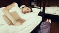 Cropped photo of Girl fell asleep with book.