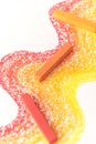 Cropped photo of gradient made of bright pastel crayon chalks over the colorful traces Royalty Free Stock Photo