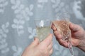 Cropped photo, Hands and champagne glasses. Man and woman are mated with glasses Royalty Free Stock Photo