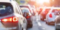 Cropped photo of a line of cars on highway in traffic jam on city street