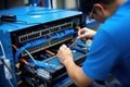 Male electrician at work. Royalty Free Stock Photo