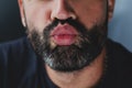 Cropped portrait of a brutal bearded man sending a kiss. Royalty Free Stock Photo