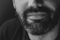 Cropped portrait of a smiling bearded brunette man. Close up Royalty Free Stock Photo