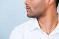 Cropped profile photo of mulatto american business guy in white
