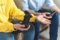 Two person playing at video games at home Royalty Free Stock Photo