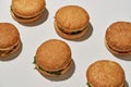 Cropped of rows with set of classic burgers Royalty Free Stock Photo