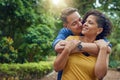 I wanna spend very spring with you. Cropped shot of an affectionate couple embracing each other at the park. Royalty Free Stock Photo