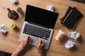 cropped shot of businessman breaking pencil at workplace with laptop Royalty Free Stock Photo