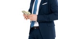 cropped shot of businessman in formal wear counting dollar banknotes Royalty Free Stock Photo