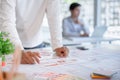 Cropped shot of creative UX UI designers team developing programming and coding mobile application from prototype and wireframe