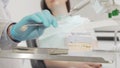 Cropped shot of a dental mold at the medical tools table of a dentist Royalty Free Stock Photo